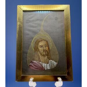 Jesus Christ On Skeleton Pipal Tree Leaf Hand Painted Oil Religous Art Original